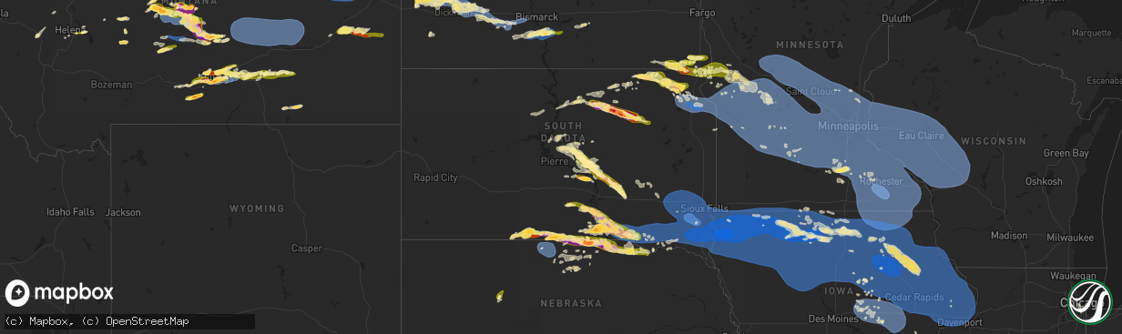 Hail map in South Dakota on July 28, 2025
