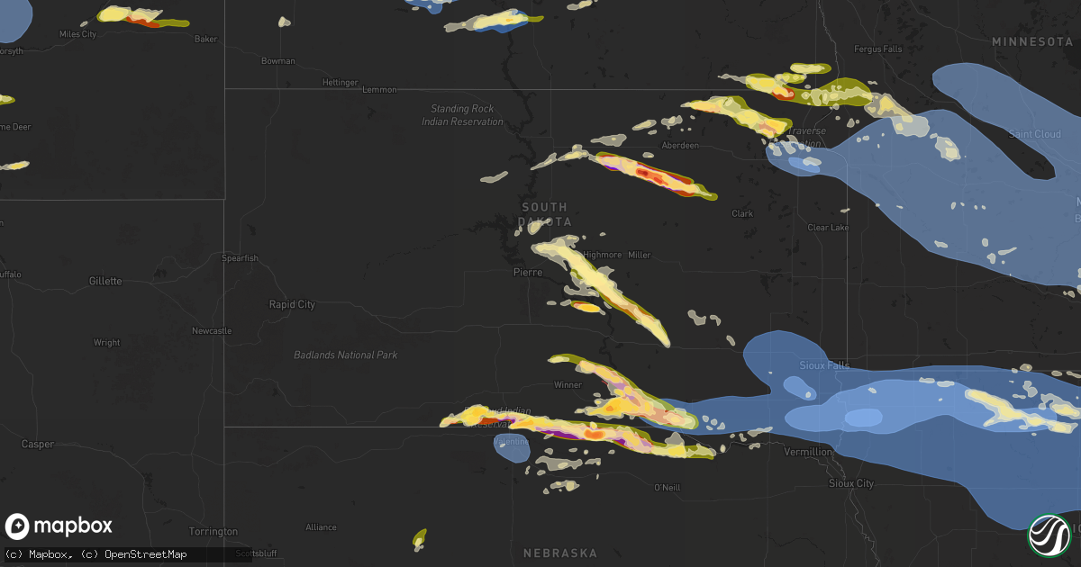 Hail map in South Dakota on July 28, 2025