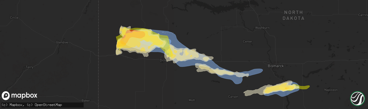 Hail map in Taylor, ND on July 28, 2025