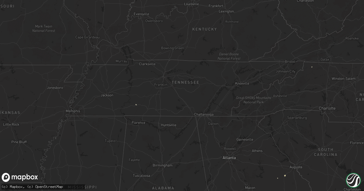 Hail map in Tennessee on July 28, 2025
