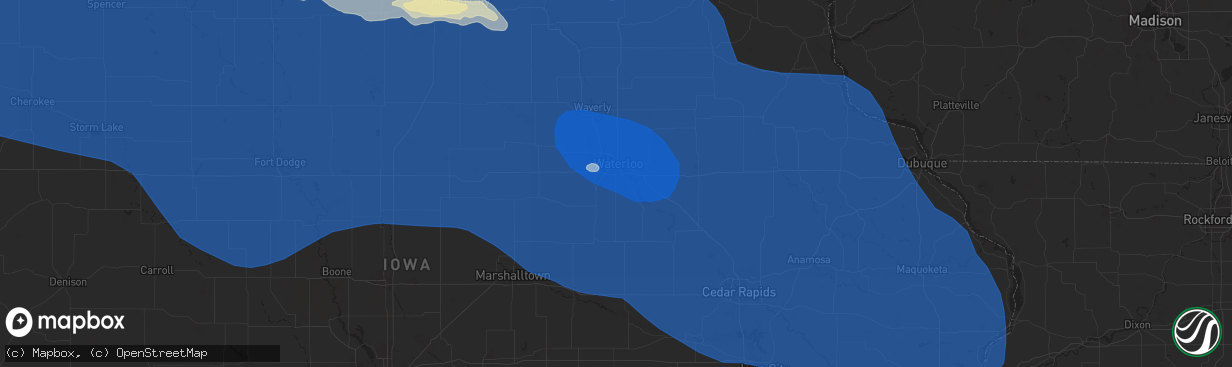 Hail map in Waterloo, IA on July 28, 2025