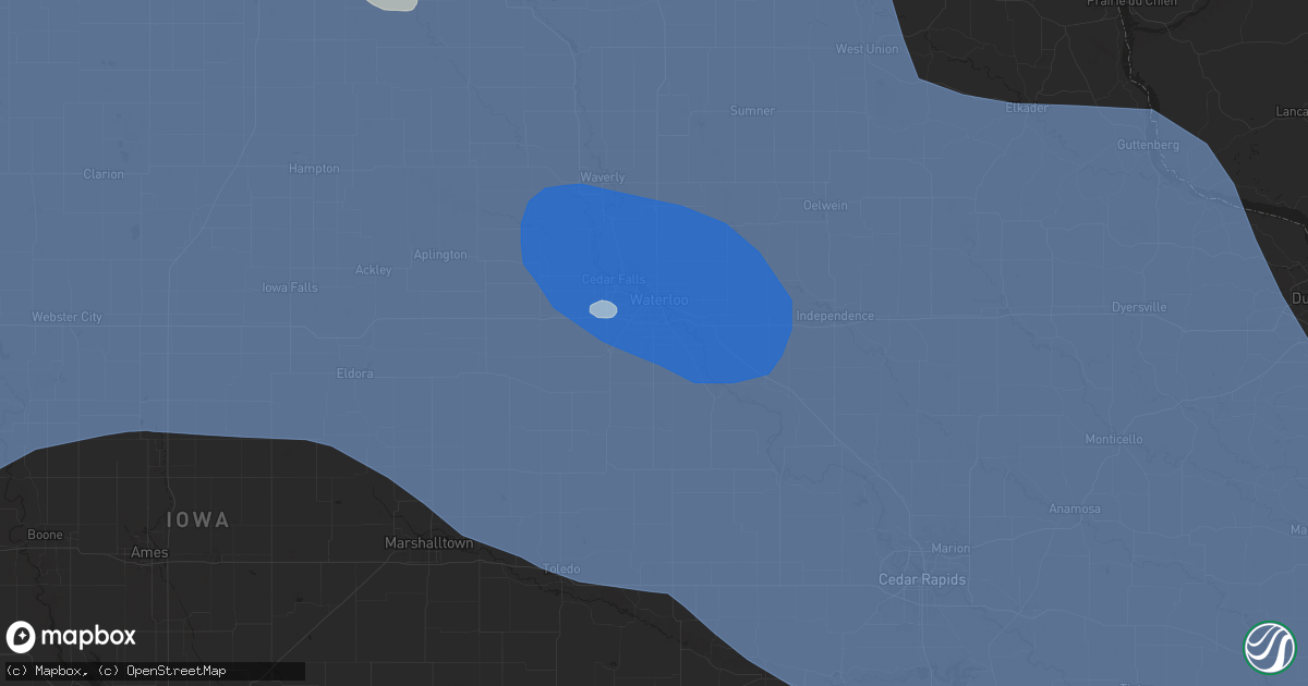 Hail map in Waterloo, IA on July 28, 2025