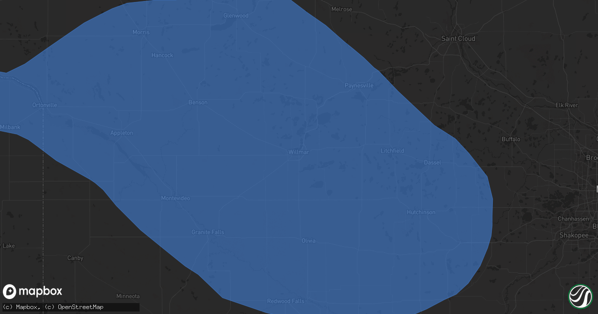 Hail map in Willmar, MN on July 28, 2025