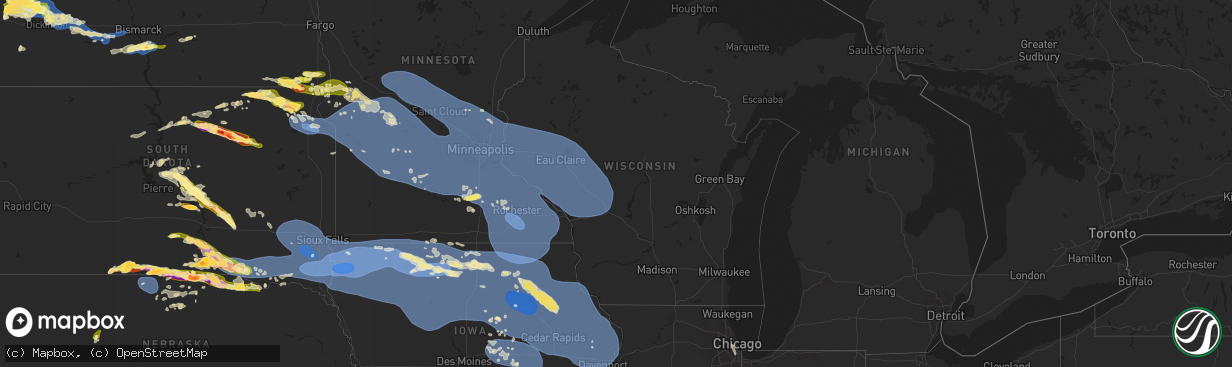 Hail map in Wisconsin on July 28, 2025