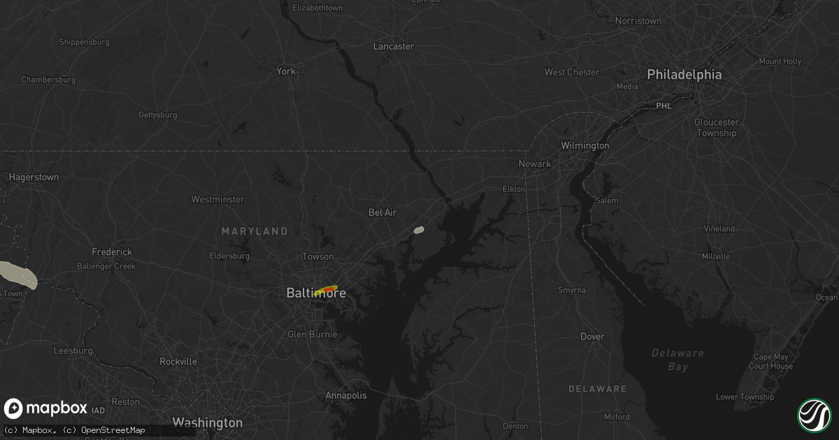 Hail map in Aberdeen, MD on July 28, 2026