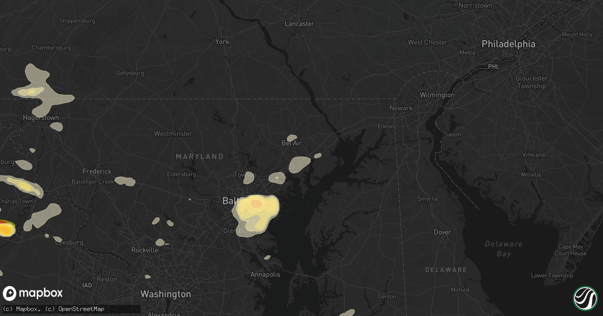 Hail map in Abingdon, MD on July 28, 2026