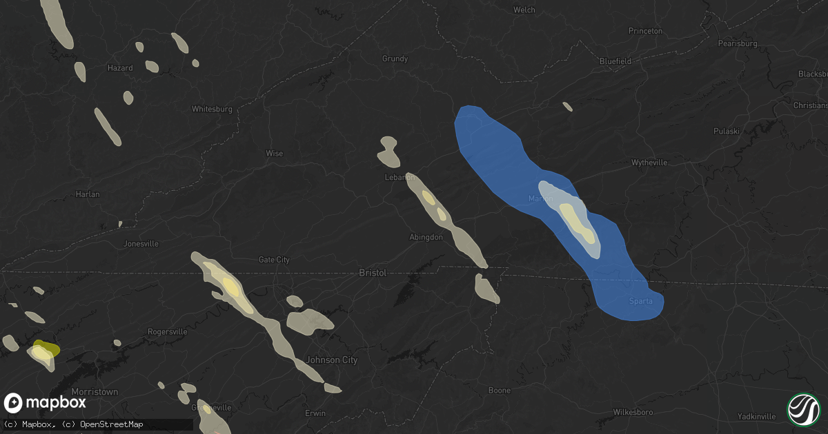 Hail map in Abingdon, VA on July 28, 2026