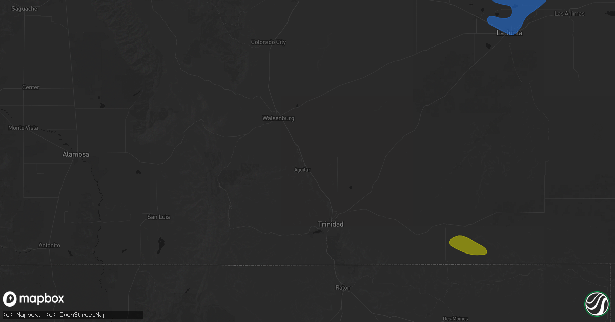Hail map in Aguilar, CO on July 28, 2026