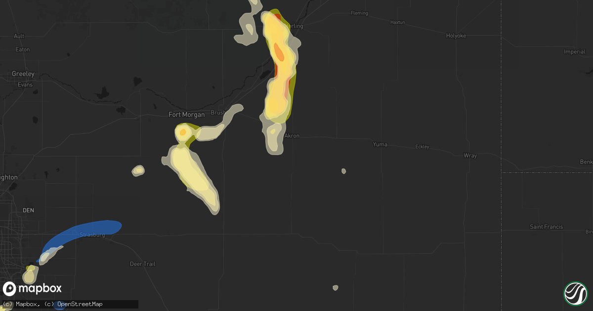 Hail map in Akron, CO on July 28, 2026
