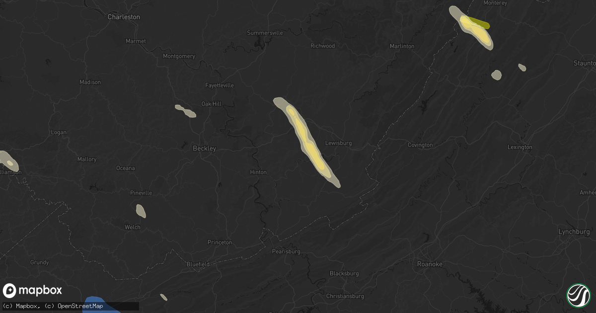 Hail map in Alderson, WV on July 28, 2026