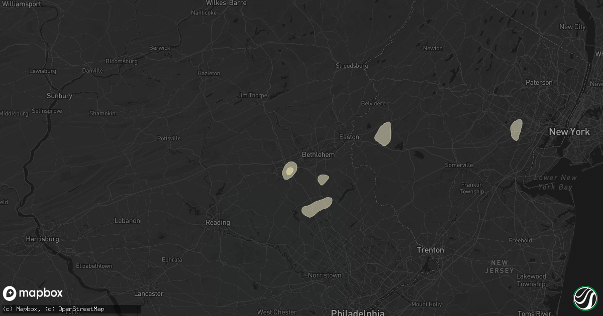 Hail map in Allentown, PA on July 28, 2026
