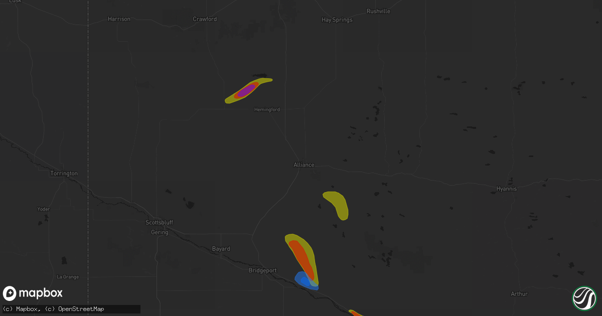 Hail map in Alliance, NE on July 28, 2026