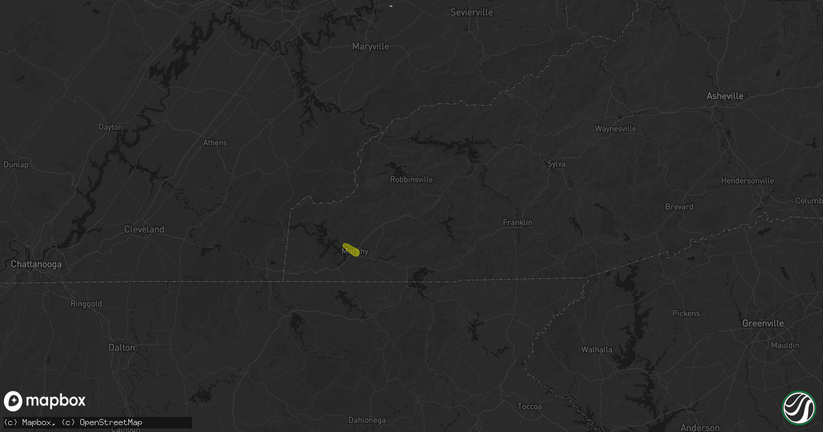 Hail map in Andrews, NC on July 28, 2026