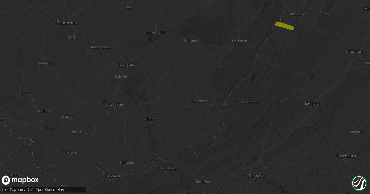 Hail map in Asbury, WV on July 28, 2026