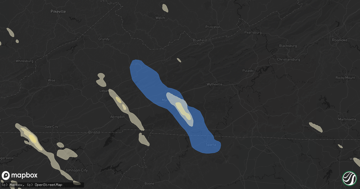 Hail map in Atkins, VA on July 28, 2026