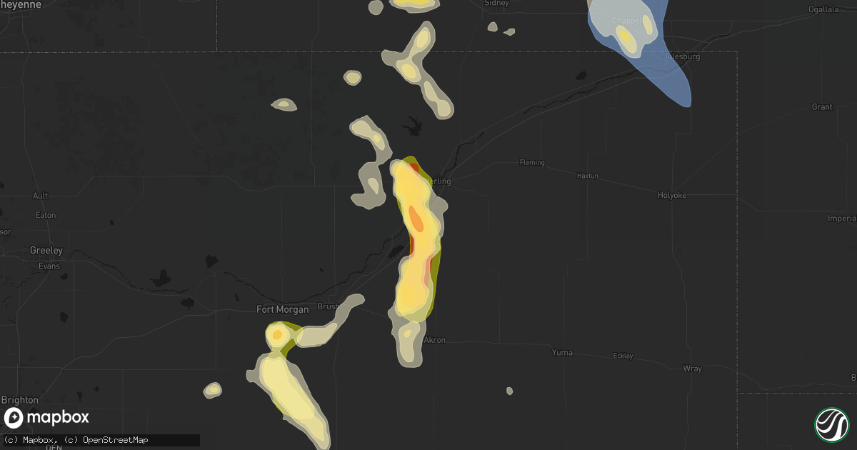 Hail map in Atwood, CO on July 28, 2026