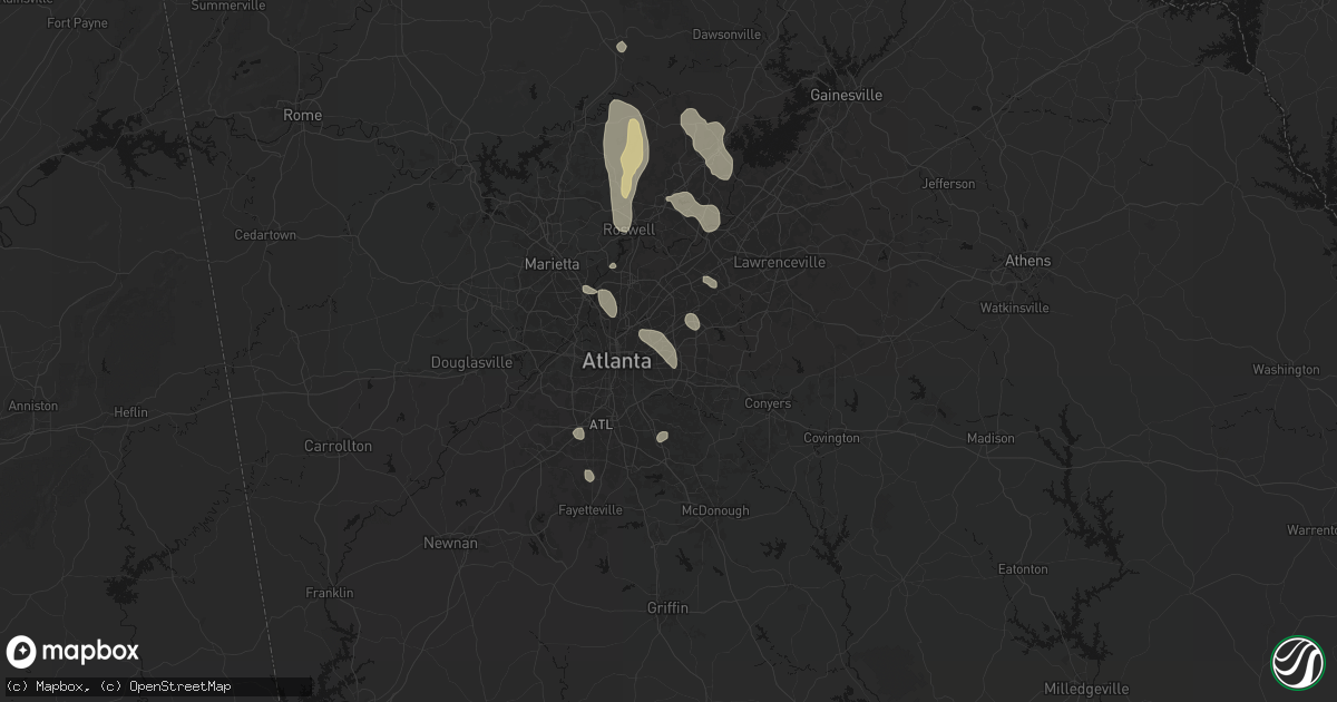 Hail map in Avondale Estates, GA on July 28, 2026