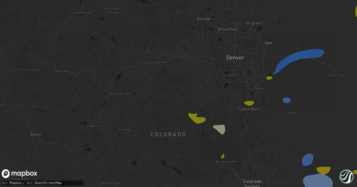 Hail map in Bailey, CO on July 28, 2026