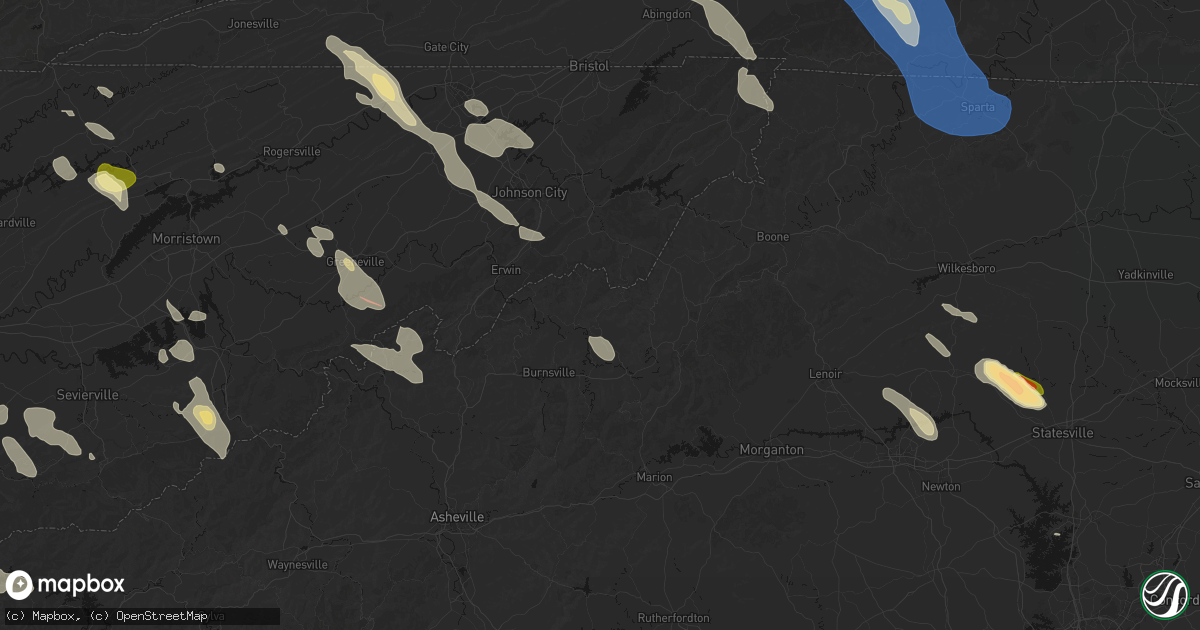 Hail map in Bakersville, NC on July 28, 2026