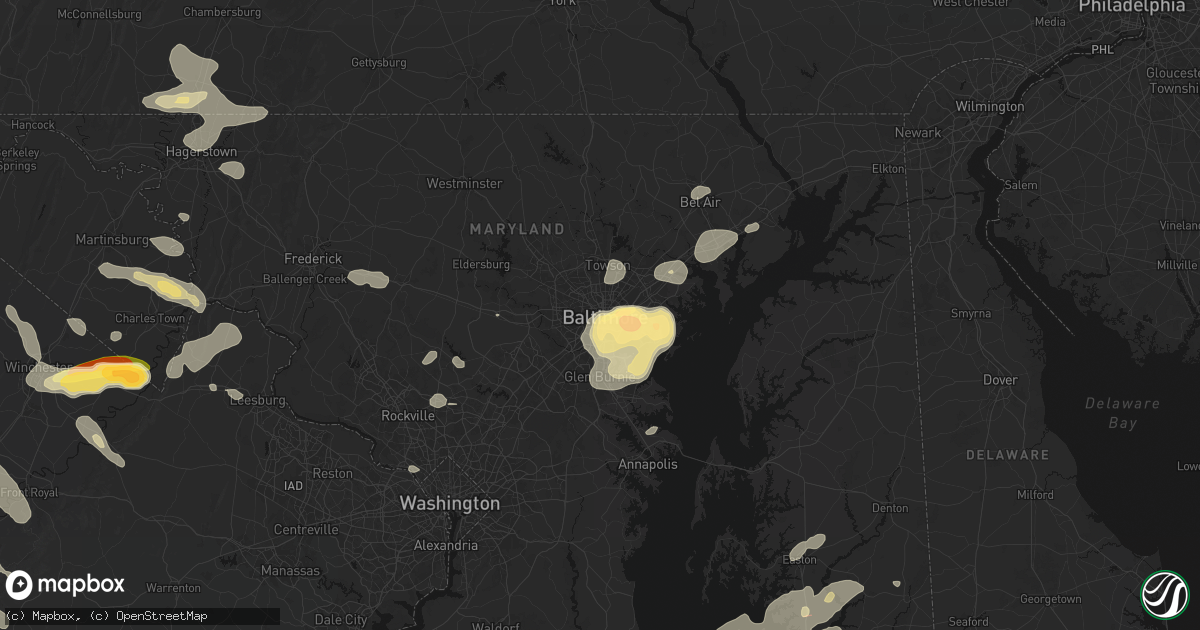 Hail map in Baltimore, MD on July 28, 2026
