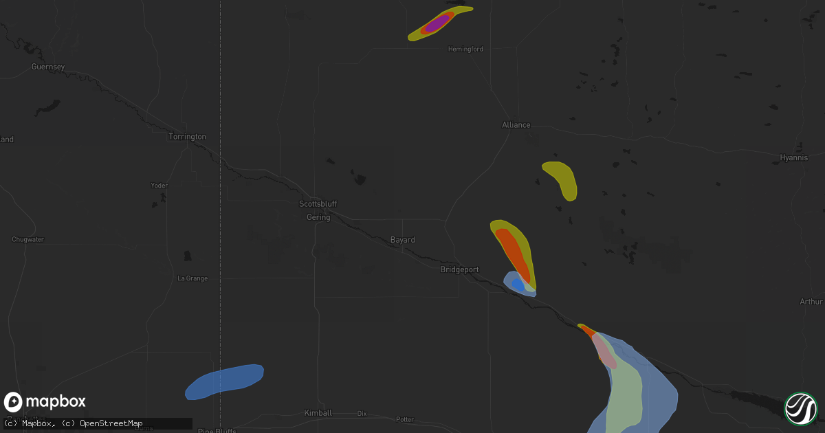 Hail map in Bayard, NE on July 28, 2026