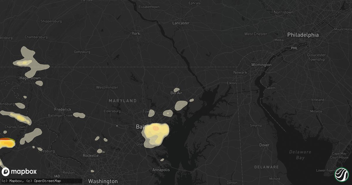 Hail map in Bel Air, MD on July 28, 2026