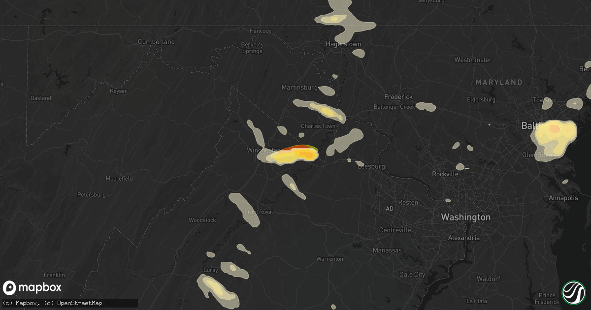 Hail map in Berryville, VA on July 28, 2026