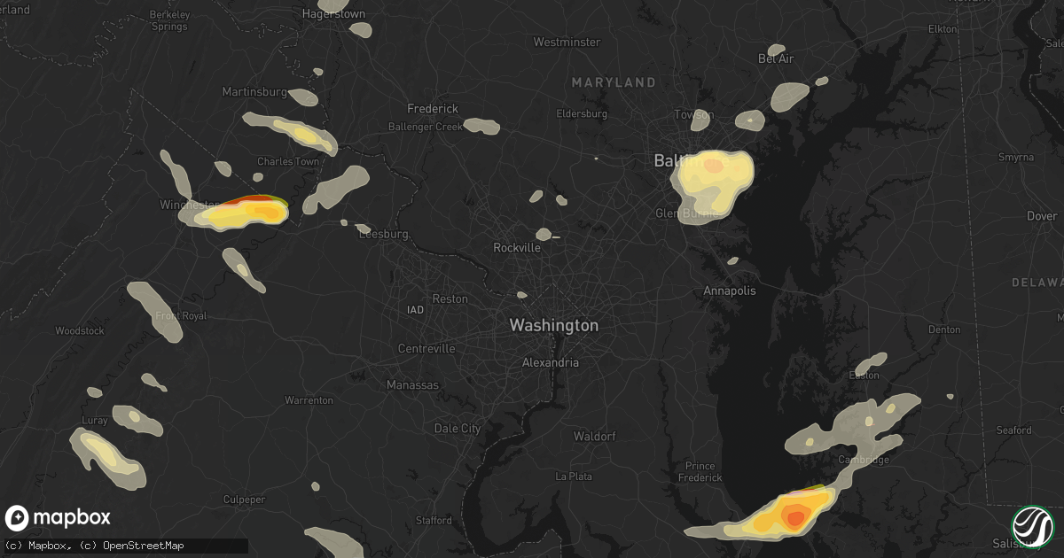Hail map in Bethesda, MD on July 28, 2026