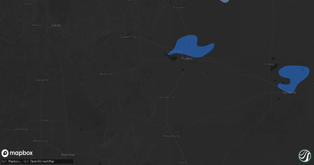 Hail map in Beulah, CO on July 28, 2026