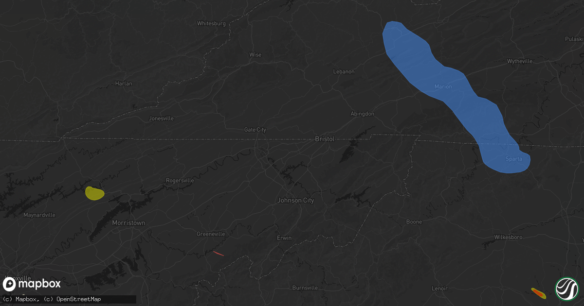 Hail map in Blountville, TN on July 28, 2026