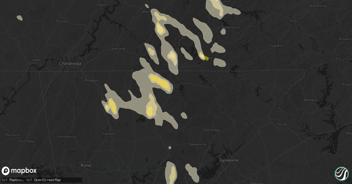 Hail map in Blue Ridge, GA on July 28, 2026