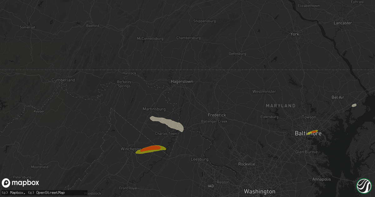 Hail map in Boonsboro, MD on July 28, 2026