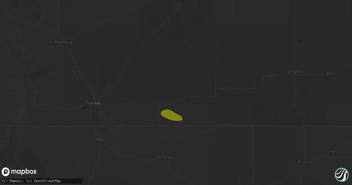 Hail map in Branson, CO on July 28, 2026
