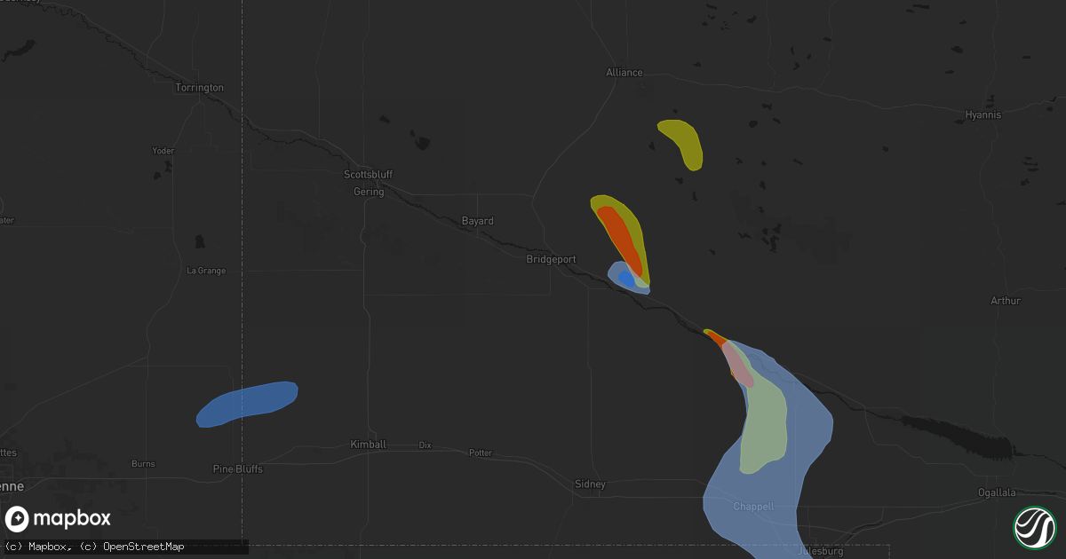 Hail map in Bridgeport, NE on July 28, 2026
