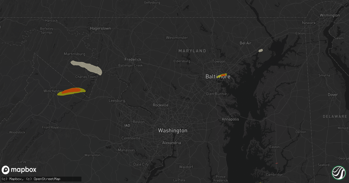 Hail map in Brinklow, MD on July 28, 2026