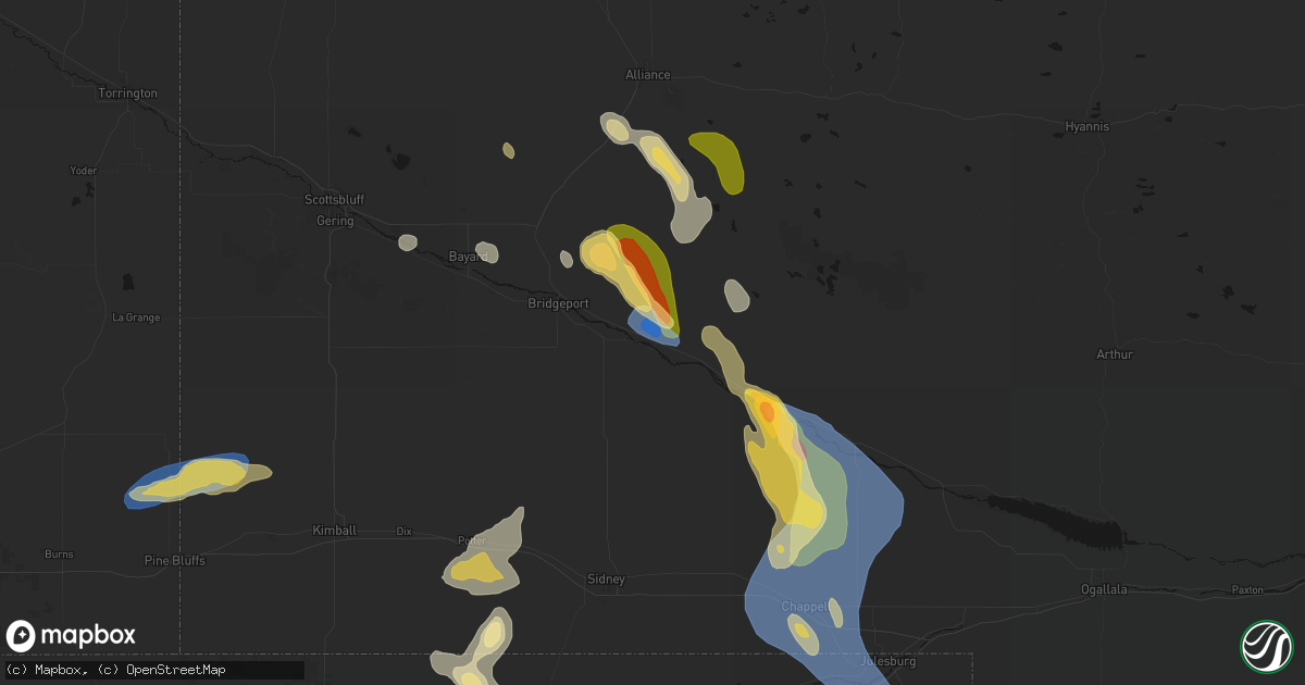 Hail map in Broadwater, NE on July 28, 2026