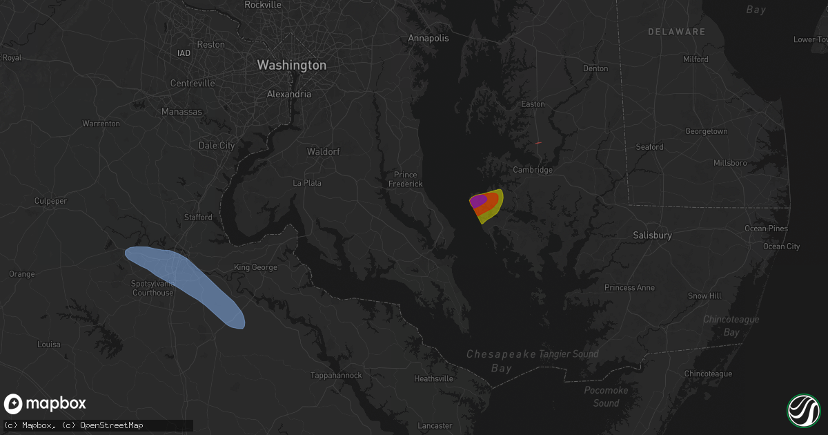 Hail map in Broomes Island, MD on July 28, 2026