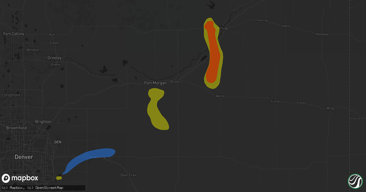 Hail map in Brush, CO on July 28, 2026