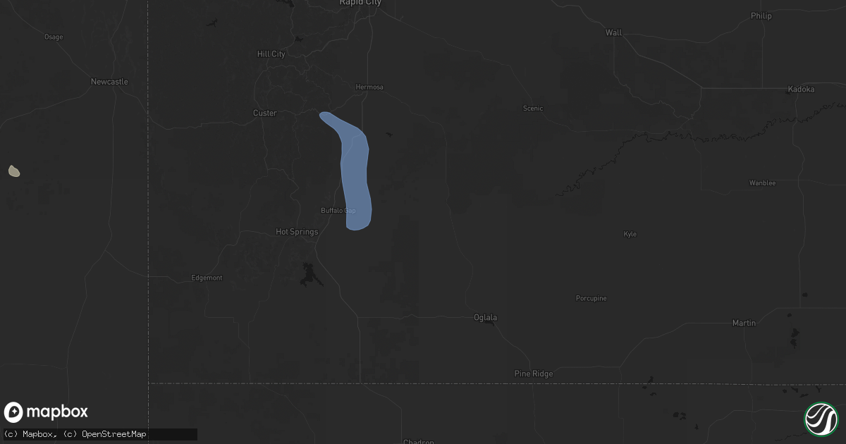 Hail map in Buffalo Gap, SD on July 28, 2026