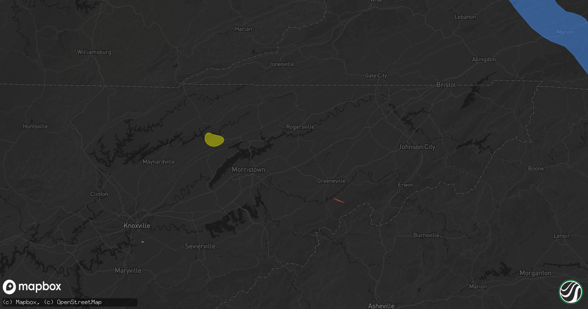 Hail map in Bulls Gap, TN on July 28, 2026