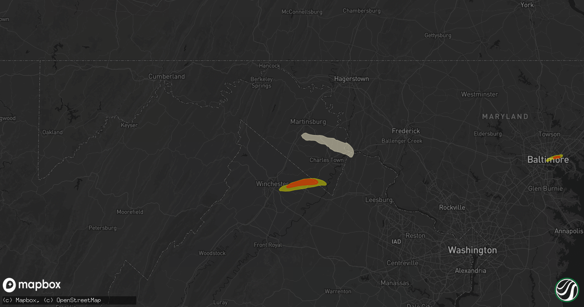 Hail map in Bunker Hill, WV on July 28, 2026