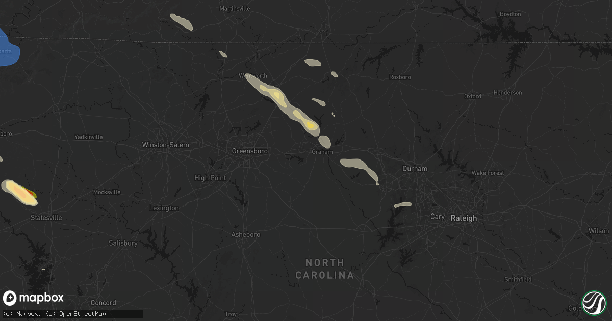 Hail map in Burlington, NC on July 28, 2026