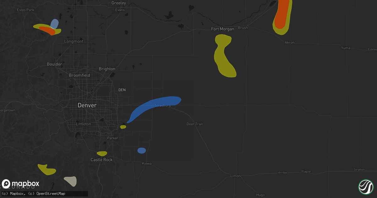 Hail map in Byers, CO on July 28, 2026