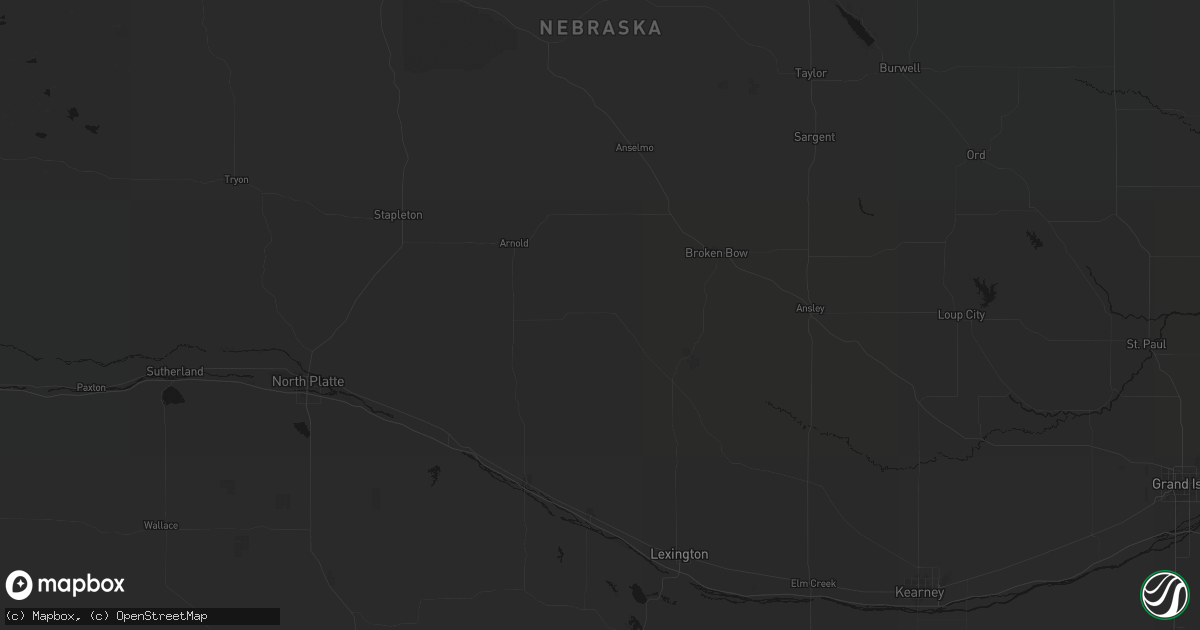 Hail map in Callaway, NE on July 28, 2026
