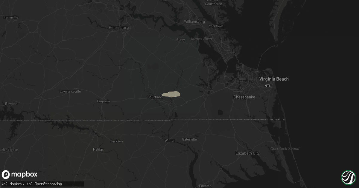 Hail map in Carrsville, VA on July 28, 2026