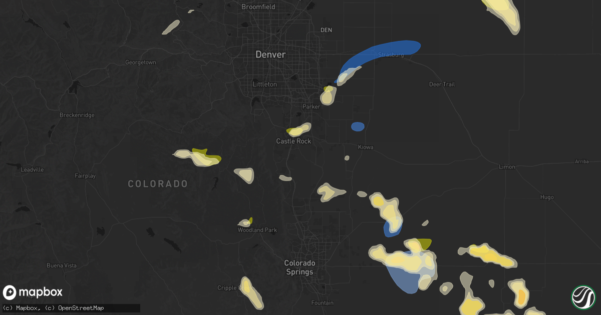 Hail map in Castle Rock, CO on July 28, 2026