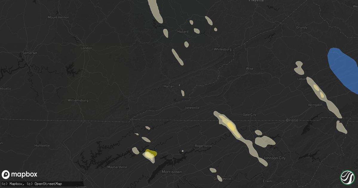 Hail map in Cawood, KY on July 28, 2026