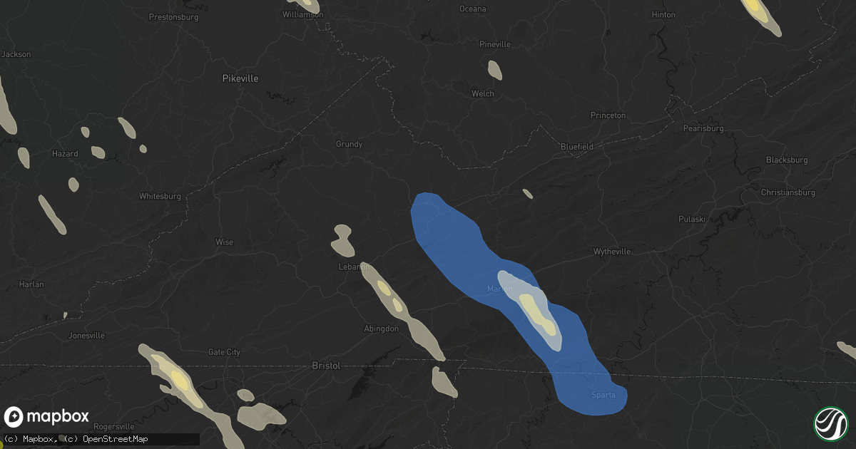 Hail map in Cedar Bluff, VA on July 28, 2026