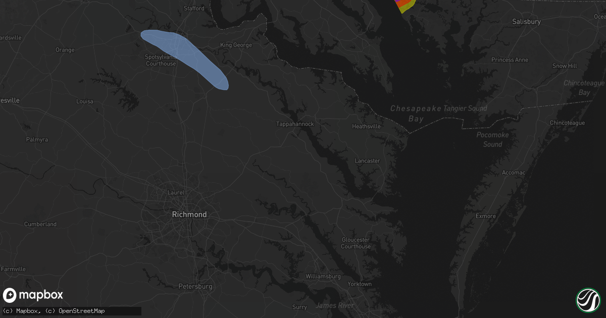 Hail map in Center Cross, VA on July 28, 2026