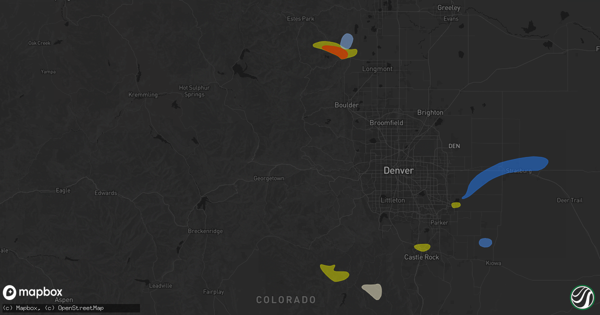 Hail map in Central City, CO on July 28, 2026